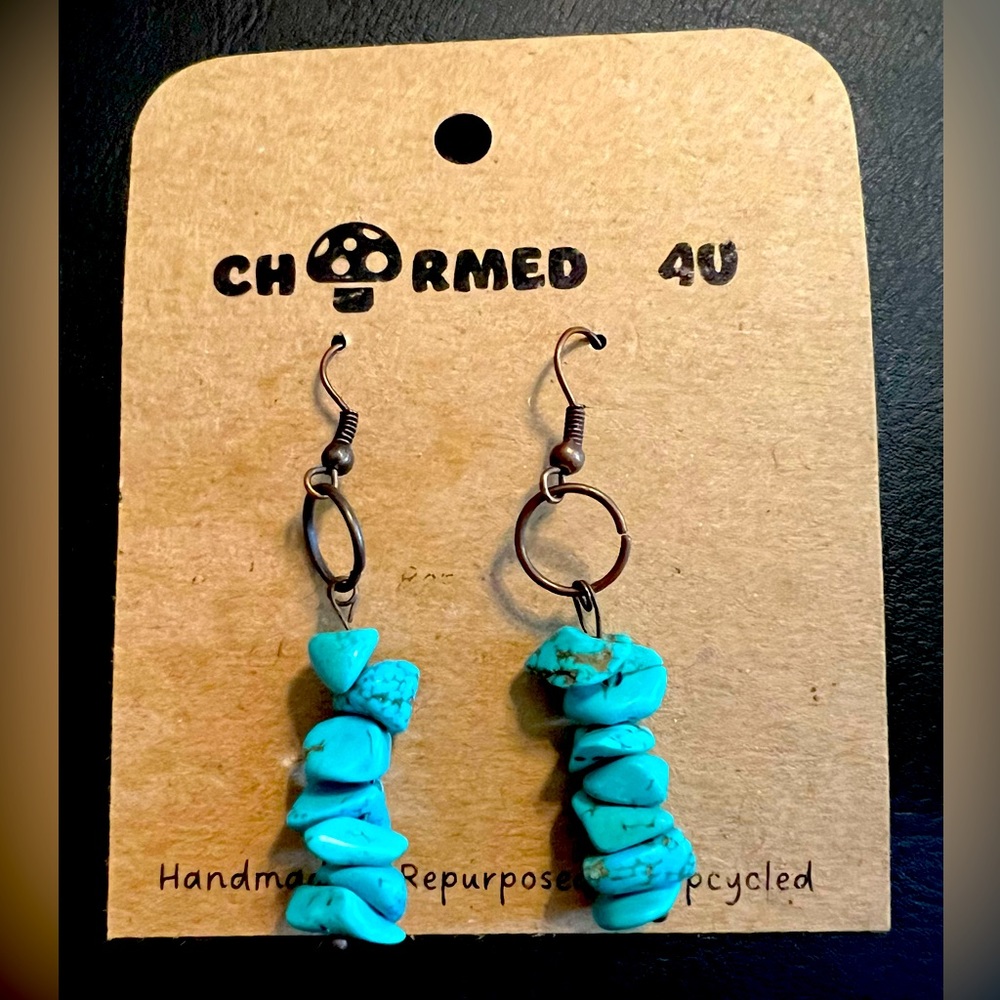 Turquoise stone dangle earring with bronze hardware